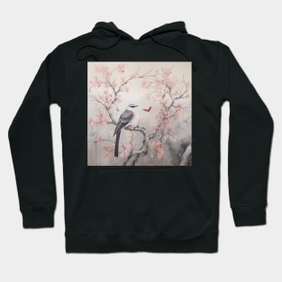 Grey and pink chinoiserie painting with birds and flowers Hoodie